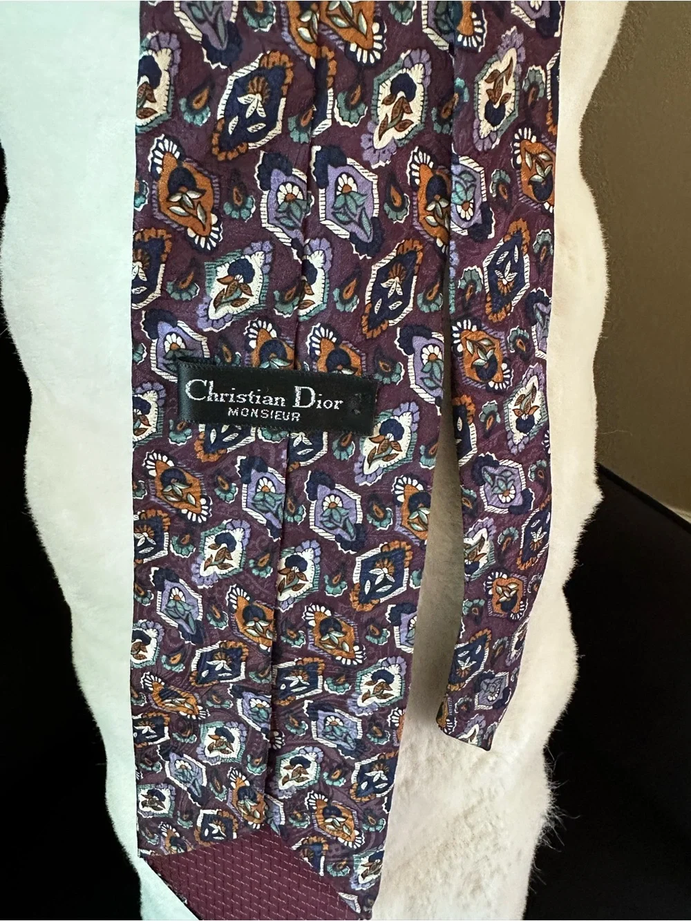Dior Monsieur Purple Paisley Silk Tie with Teal and Gold Accents
